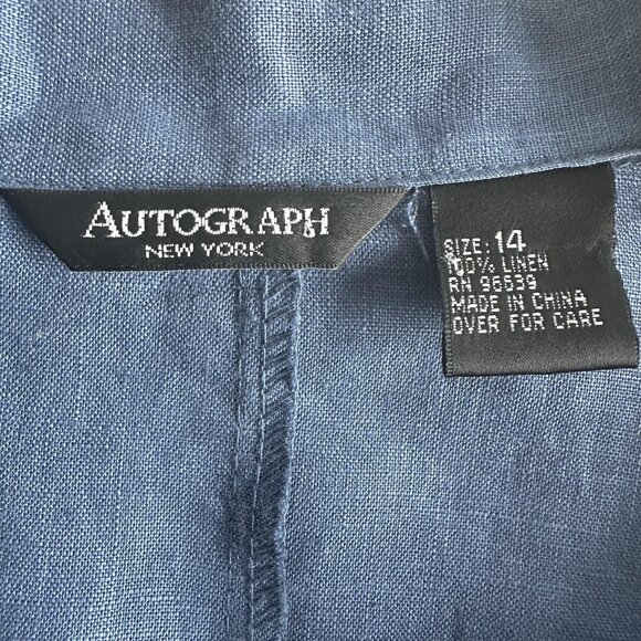Autograph Blazer Womens 14 Blue 100% Linen Unlined Lightweight One Button Office - Picture 6 of 10